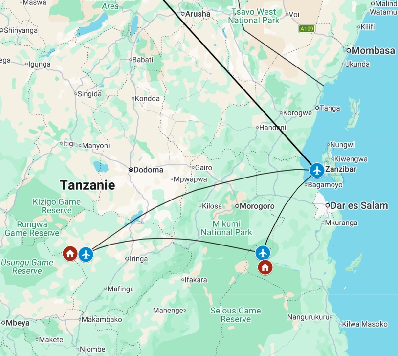 Carte Safari Sud 5 jours